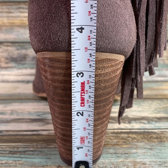 Steve Madden Ohio Womens Ankle Boot Size 8M Gray Suede Fringe Zip Western Bootie - Picture 10 of 13